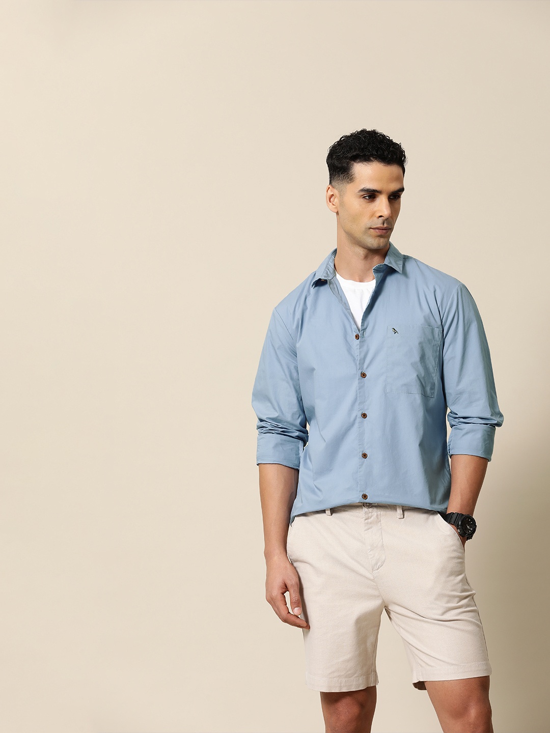 

Mr Bowerbird Pure Cotton Tailored Fit Compact Poplin Urban Shirt, Blue