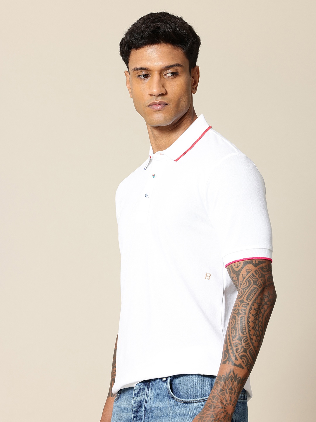 

Mr Bowerbird Polo Collar Tailored Fit Pure Cotton T-shirt, White