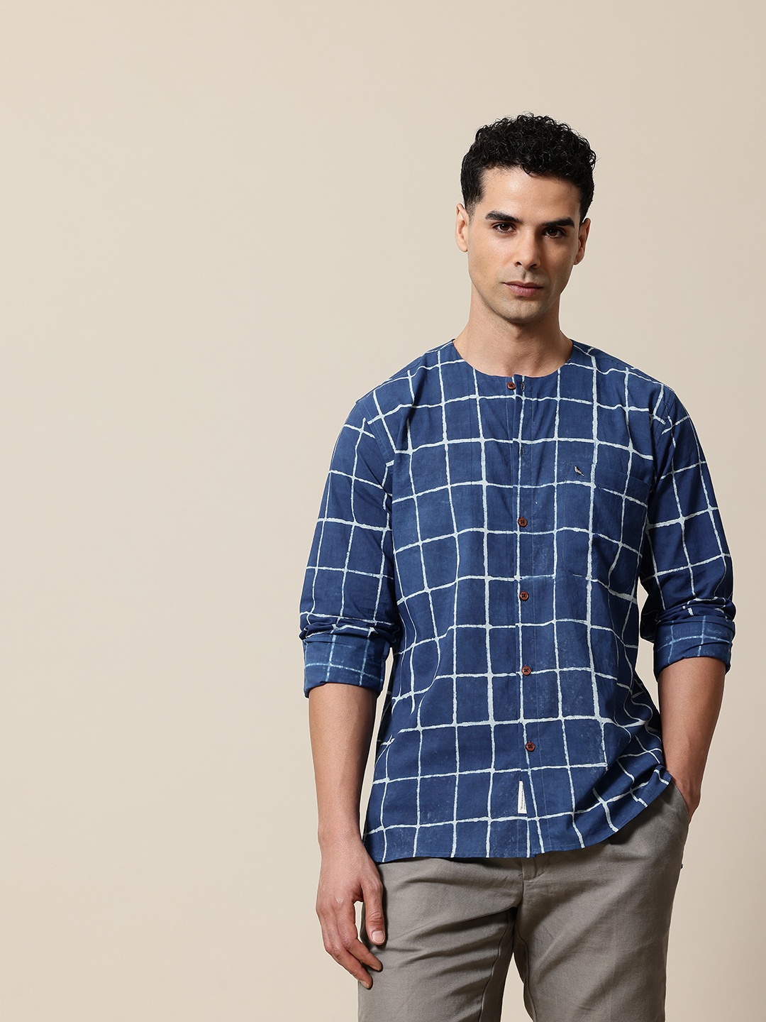 

Mr Bowerbird Dabu Hand Block Printed Organic Cotton Opaque Casual Shirt, Blue