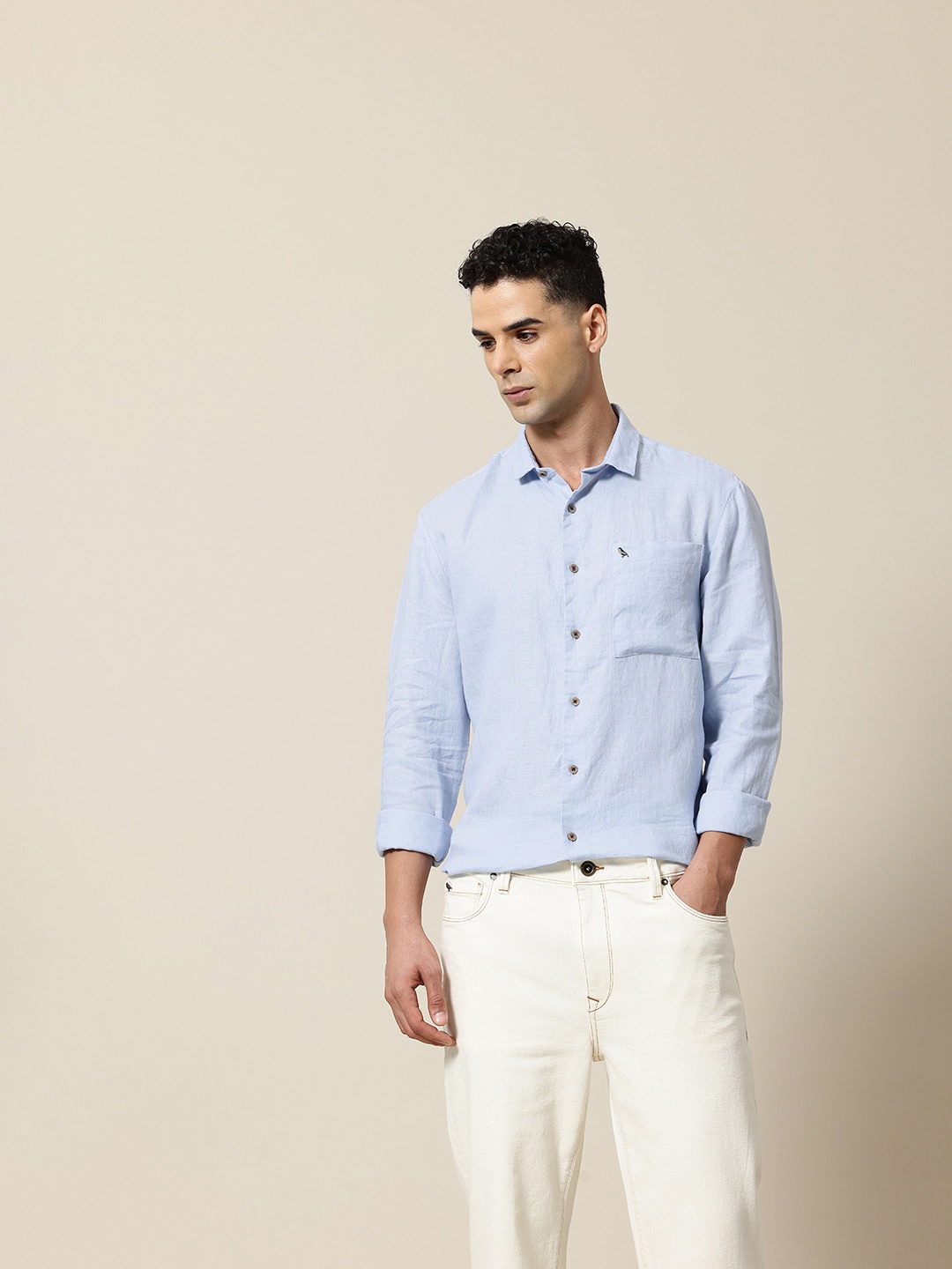 

Mr Bowerbird Summer Tailored Fit Pure Linen Urban Shirt, Blue