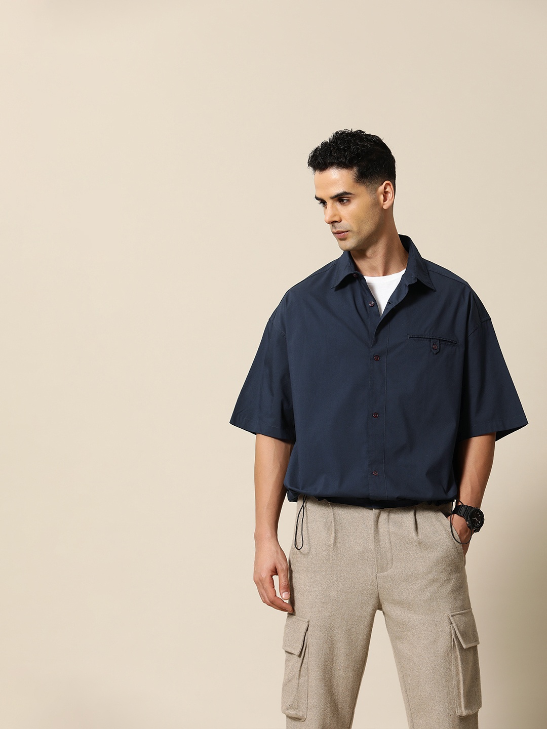 

Mr Bowerbird Solid Oversized Casual Shirt, Navy blue