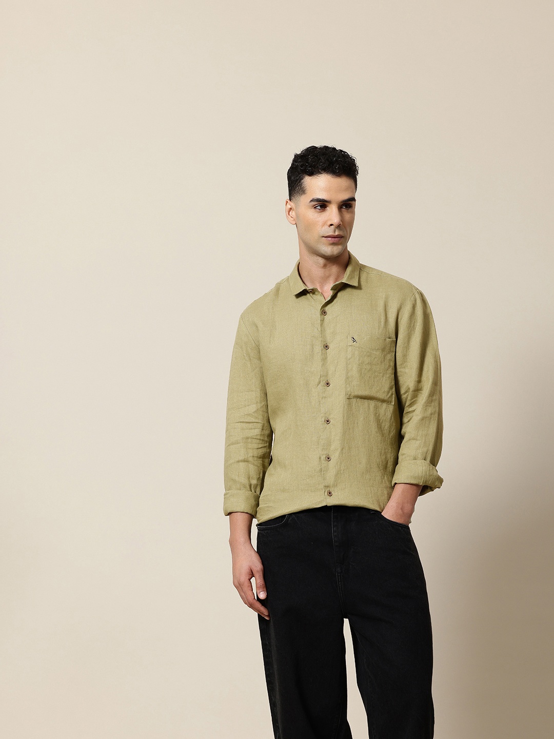 

Mr Bowerbird Summer Tailored Fit Pure Linen Urban Shirt, Green