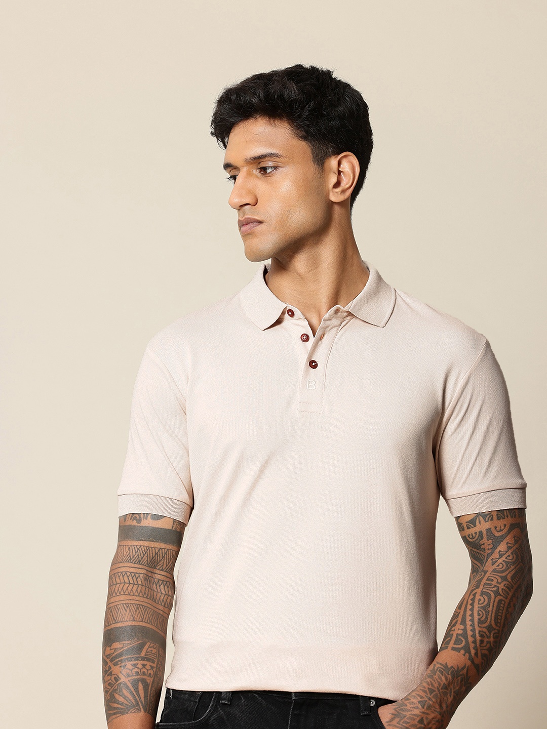 

Mr Bowerbird Polo Collar Tailored Fit T-shirt, Beige