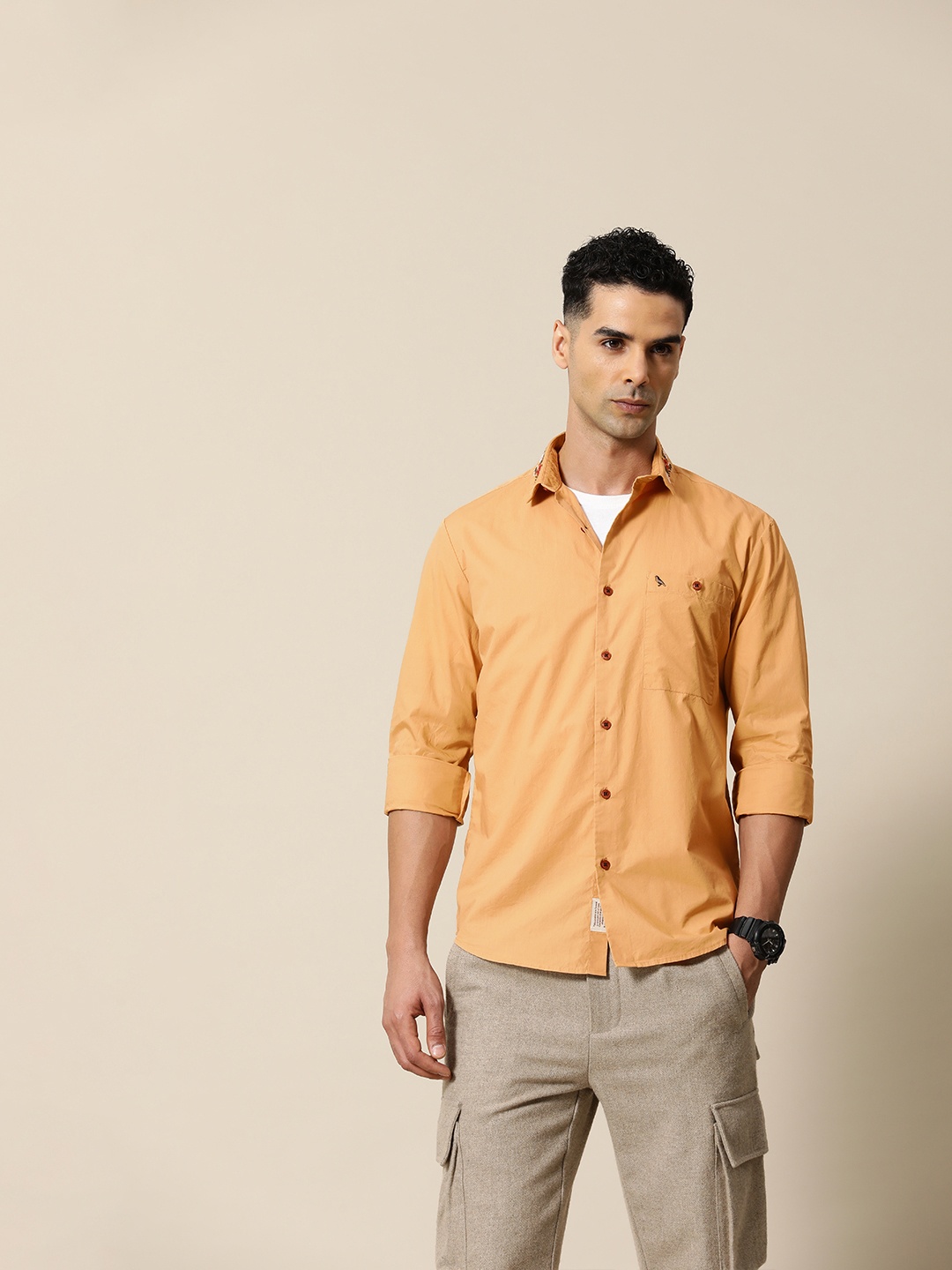 

Mr Bowerbird Pure Cotton Tailored Fit Floral Embroidered Casual Shirt, Brown