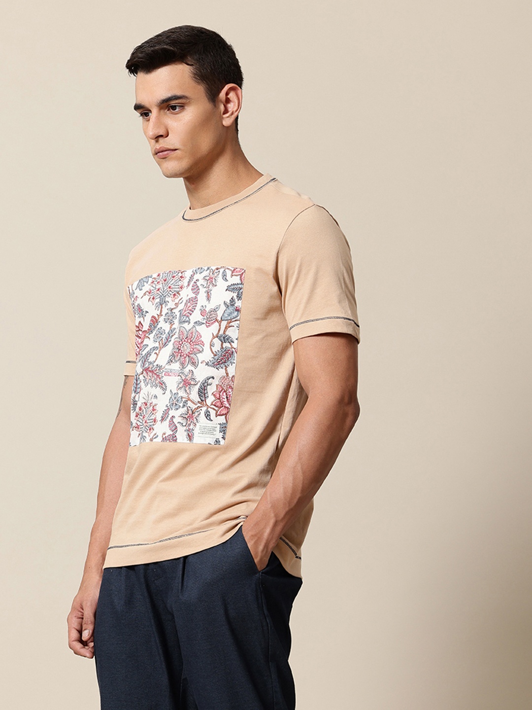 

Mr Bowerbird Pure Cotton Liberal Fit Indie Floral Applique T-shirt, Beige