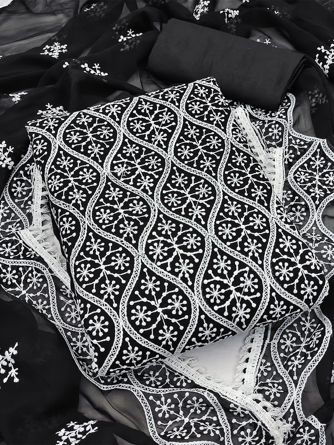 

MANVAA Ethnic Motifs Woven Design Unstitched Dress Material, Black