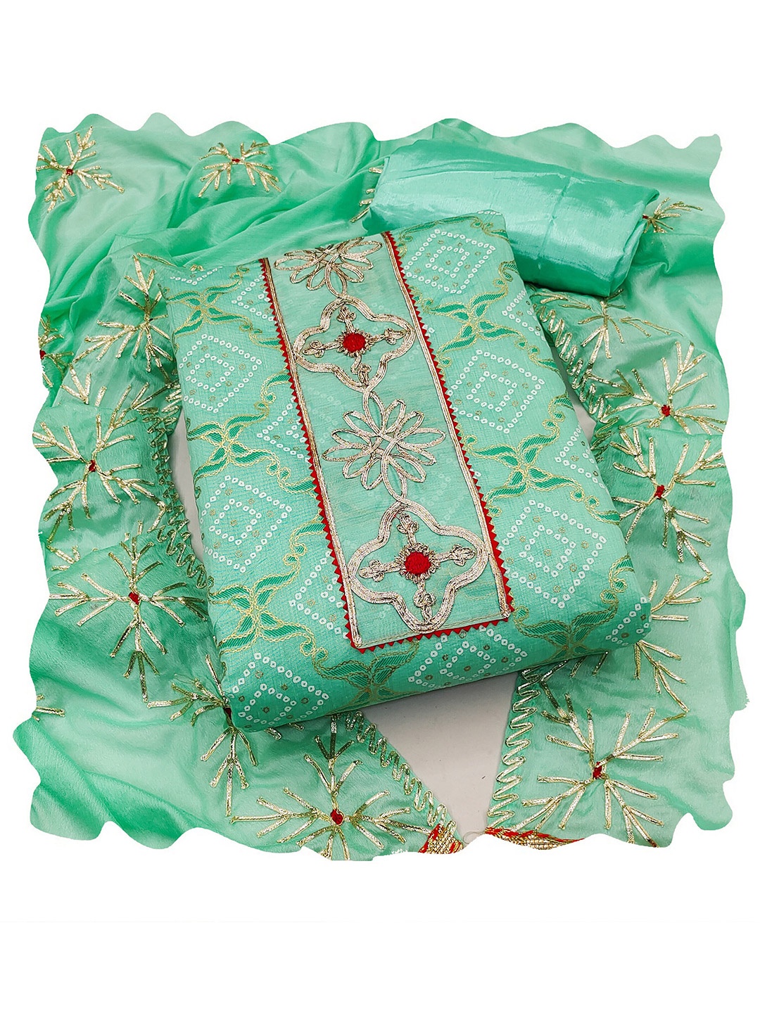 

MANVAA Ethnic Motifs Embroidered Unstitched Dress Material, Green