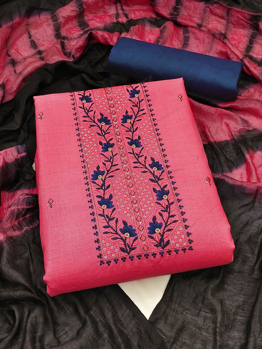 

MANVAA Floral Red Embroidered Sequinned Unstitched Dress Material
