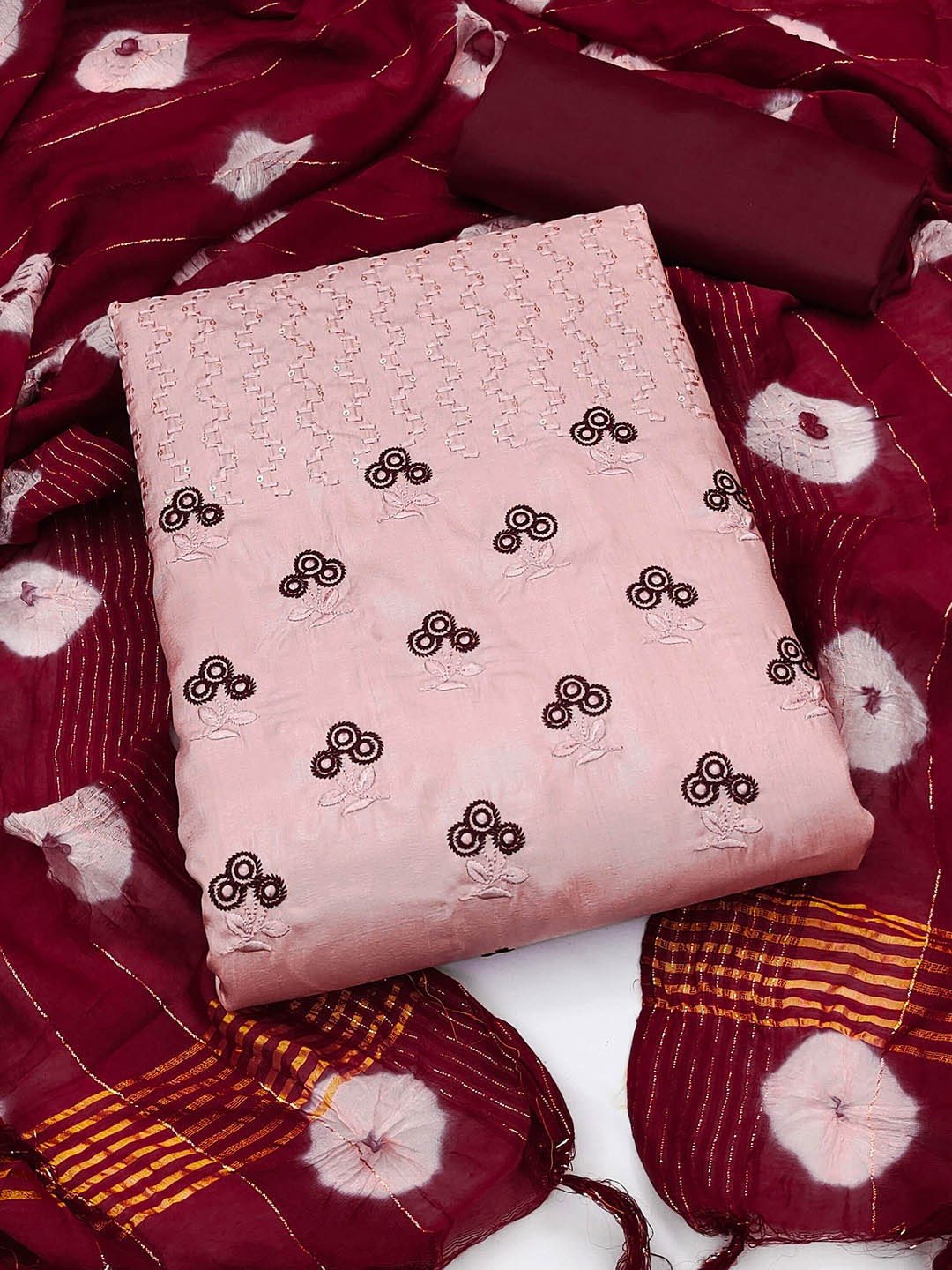 

MANVAA Embroidered Unstitched Dress Material, Peach