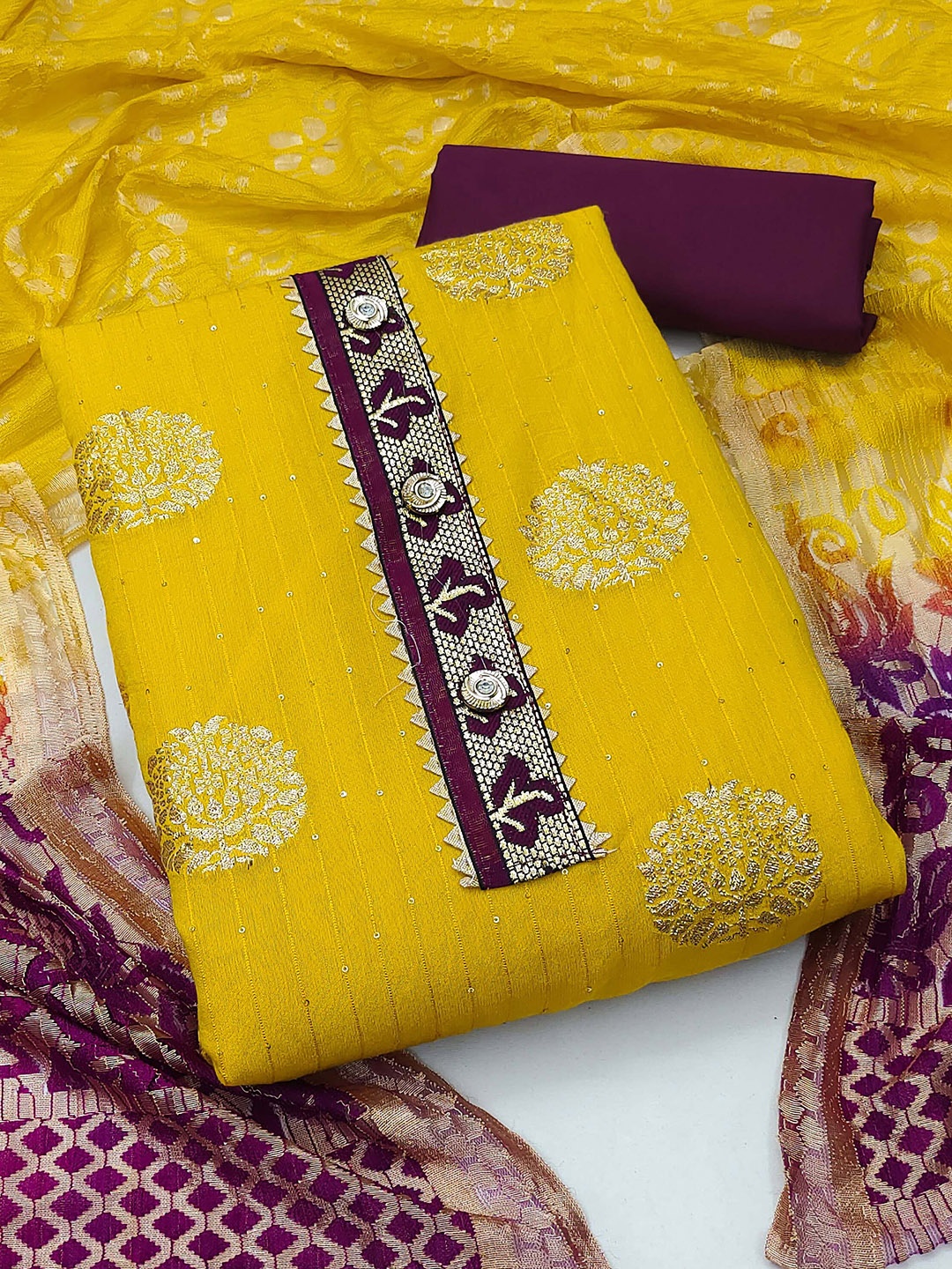 

MANVAA Ethnic Motifs Woven Design Unstitched Dress Material, Yellow