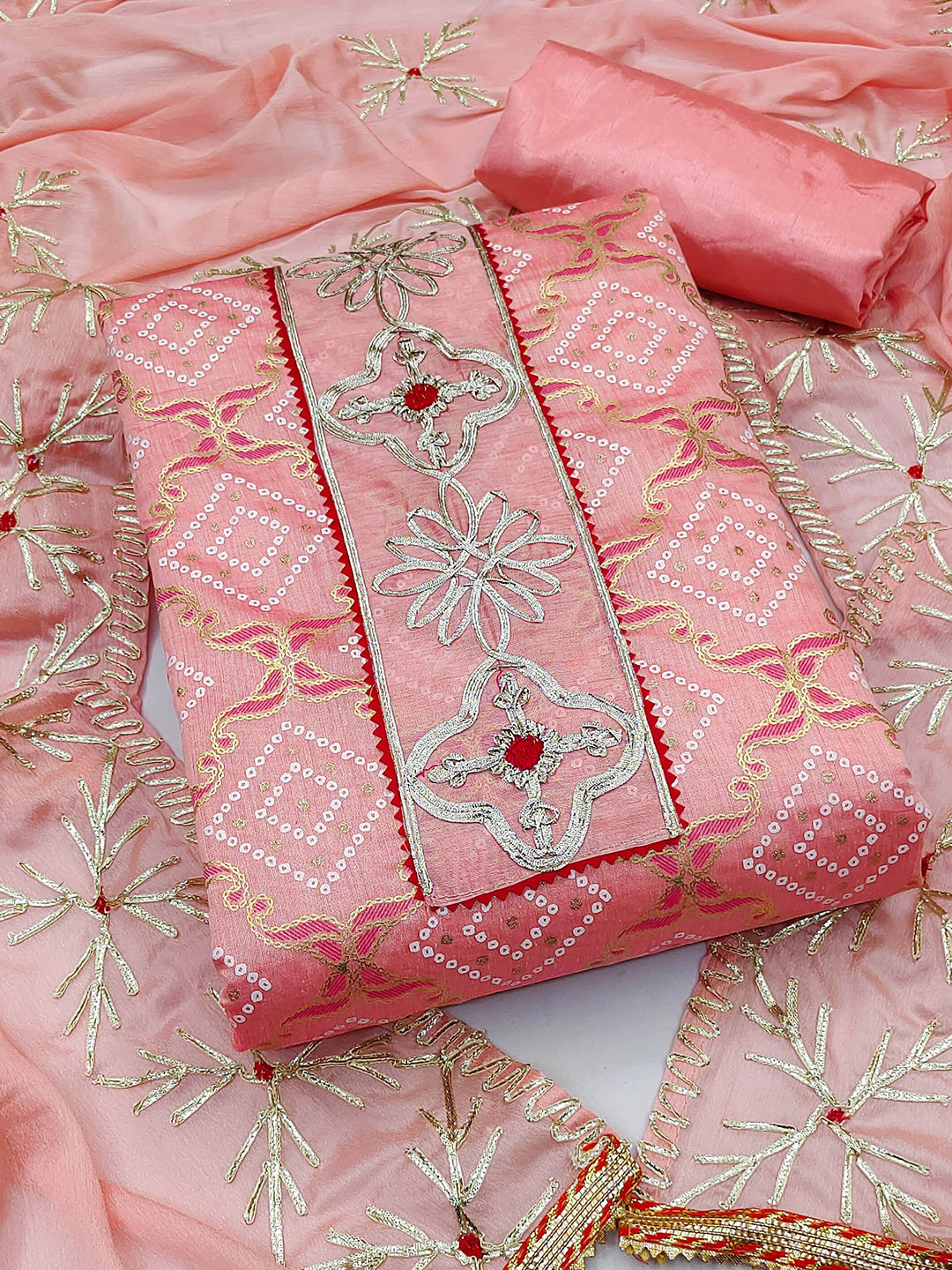 

MANVAA Embroidered Unstitched Dress Material, Pink