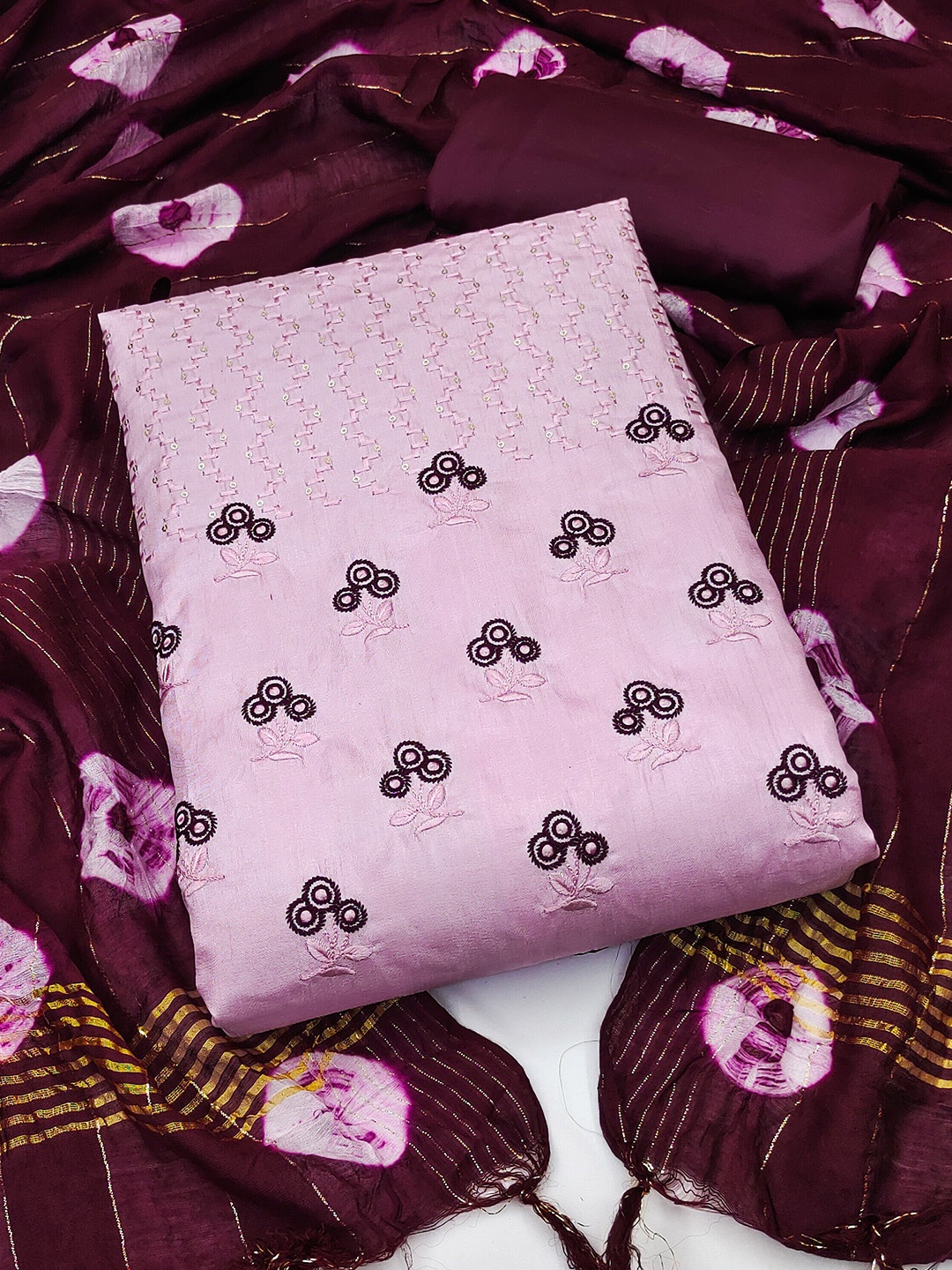

MANVAA Pink Floral Embroidered Unstitched Dress Material