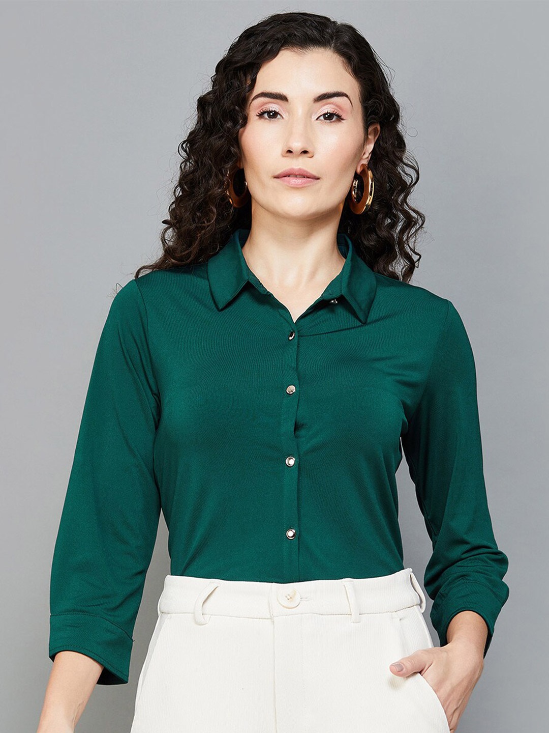 

CODE by Lifestyle Cuffed Sleeves Shirt Style Top, Green