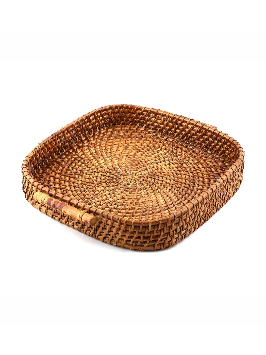 

akway Wicker Beige Textured Square Wooden Serving Tray