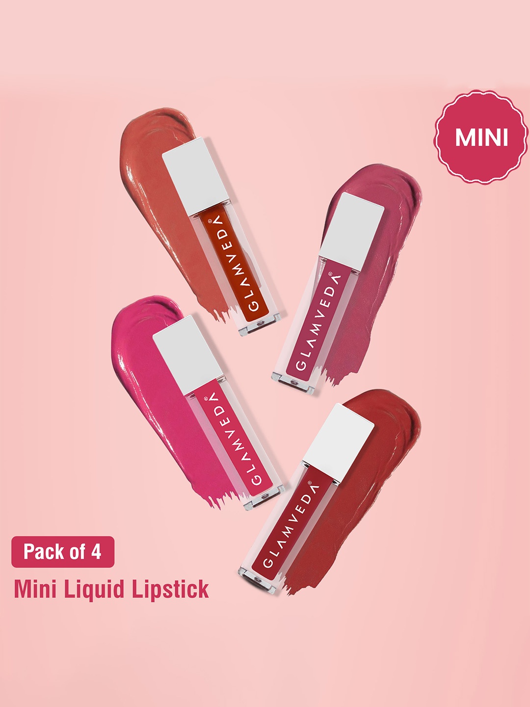 

GLAMVEDA X Rashami Desai Set of 4 Festive Look Mini Matte Liquid Lipstick - 1.2 ml each, Red