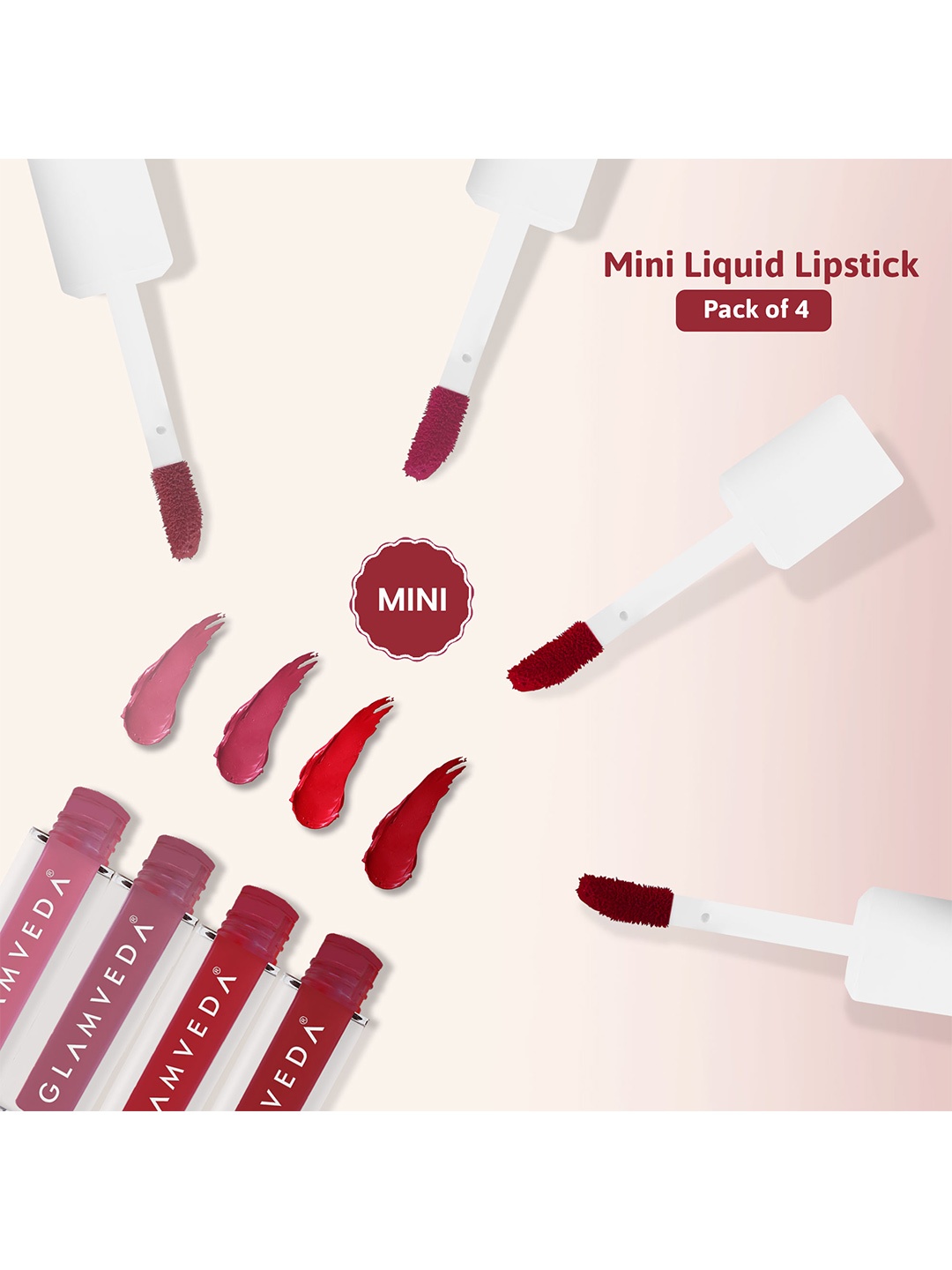 

GLAMVEDA X Rashami Desai Set of 4 Datenight Look Mini Matte Liquid Lipstick - 1.2 ml each, White