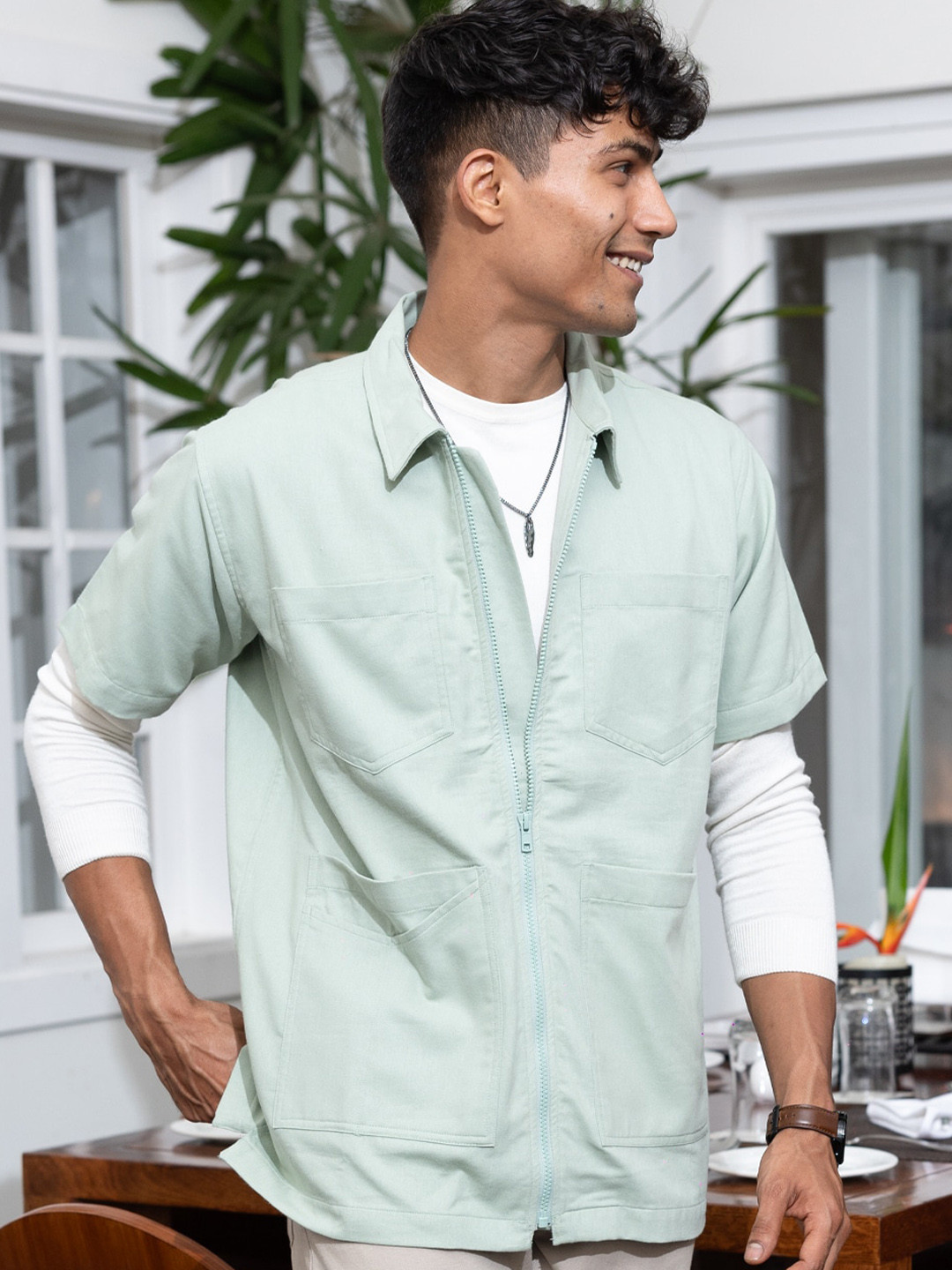 

Wellbi Premium Relaxed Fit Pure Cotton Shacket, Green