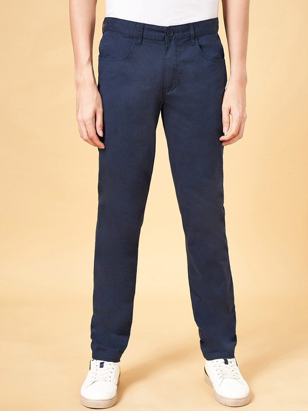 

BYFORD by Pantaloons Men Slim Fit Mid-Rise Trousers, Navy blue