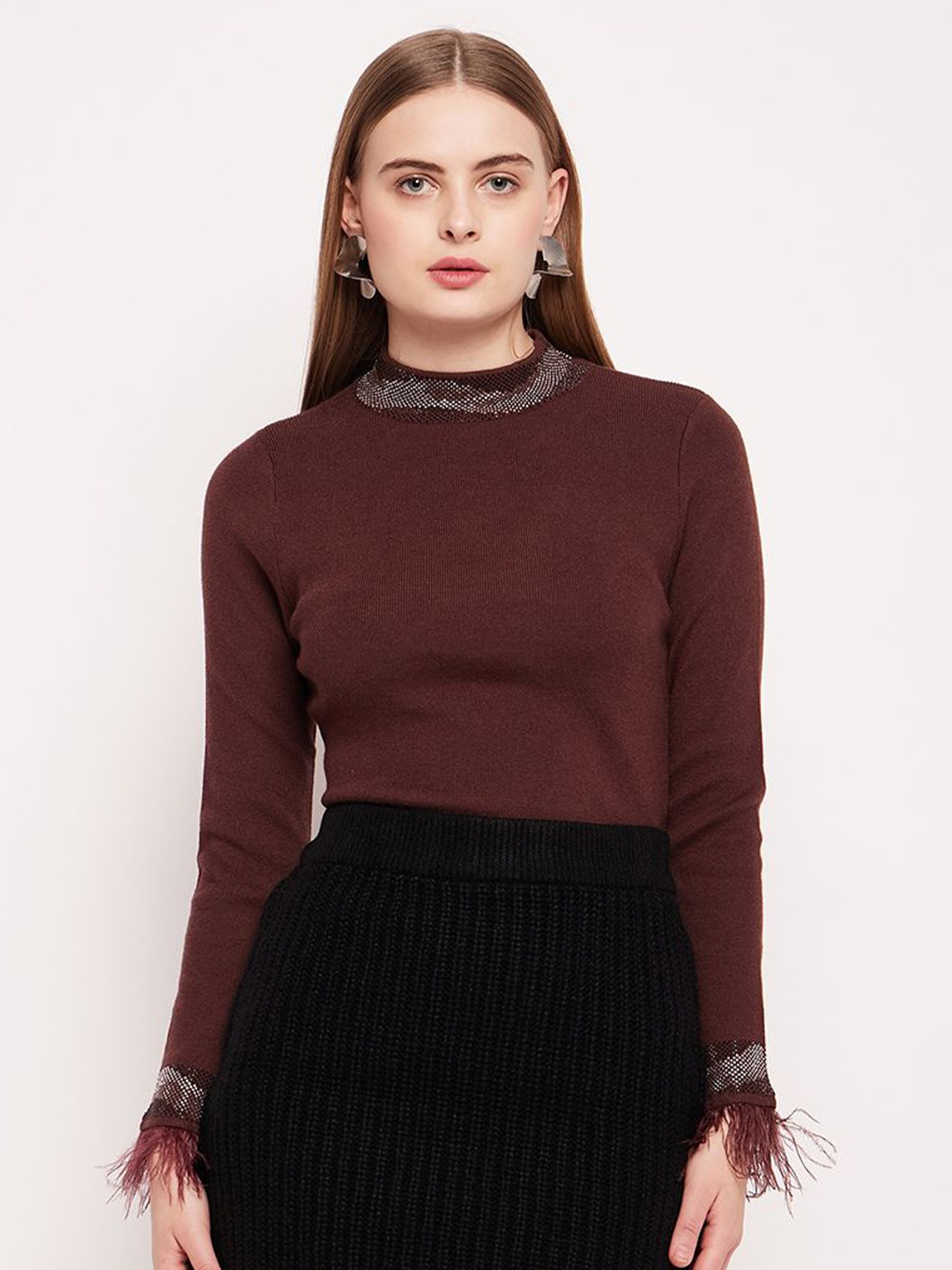 

Madame Mock Collar Pullover, Coffee brown