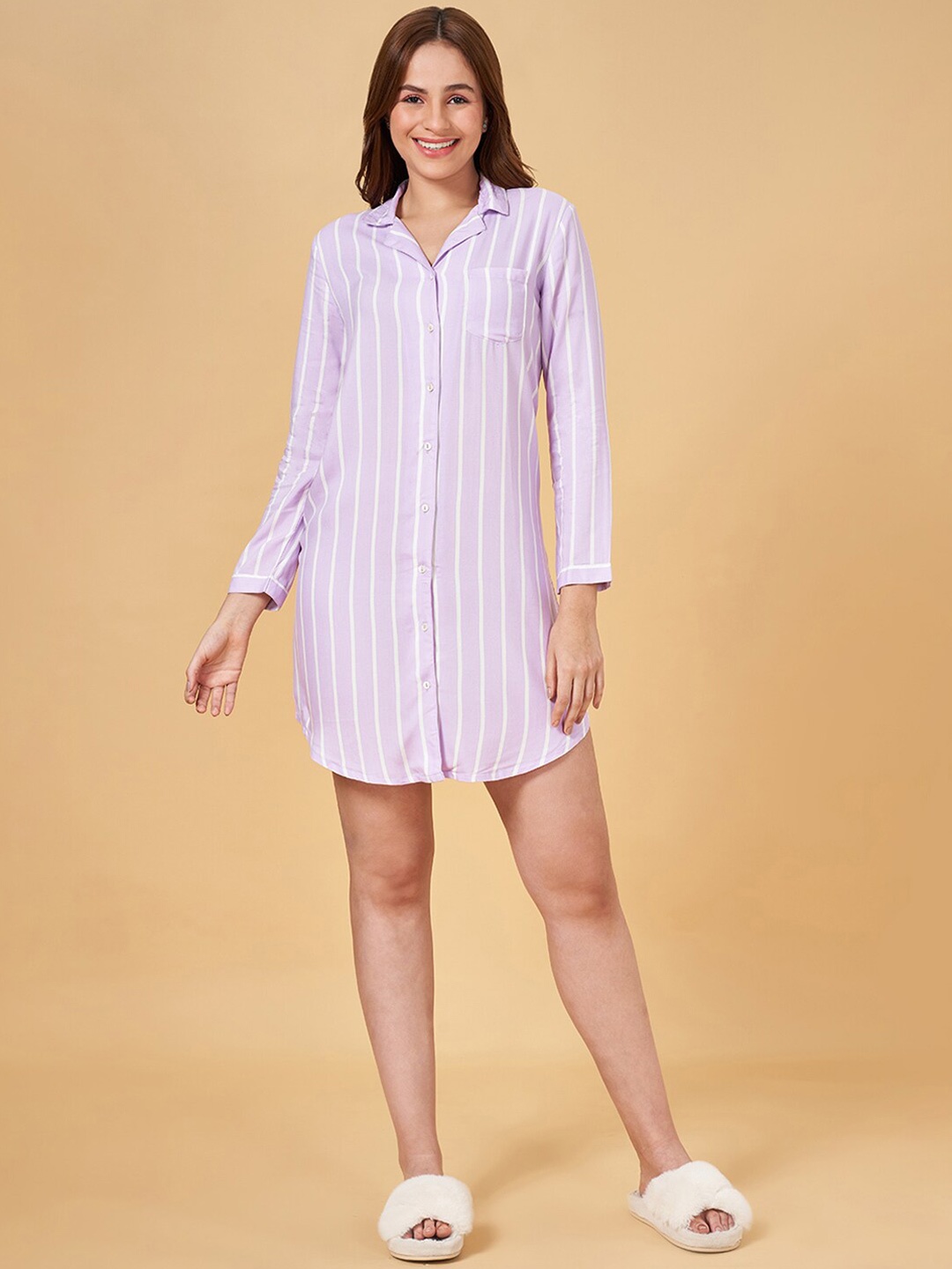 

Dreamz by Pantaloons Striped Lapel Collar Shirt Dress, Lavender