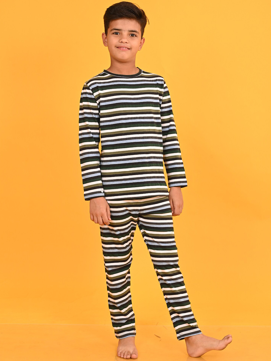 

Anthrilo Boys Striped Night Suit, Off white