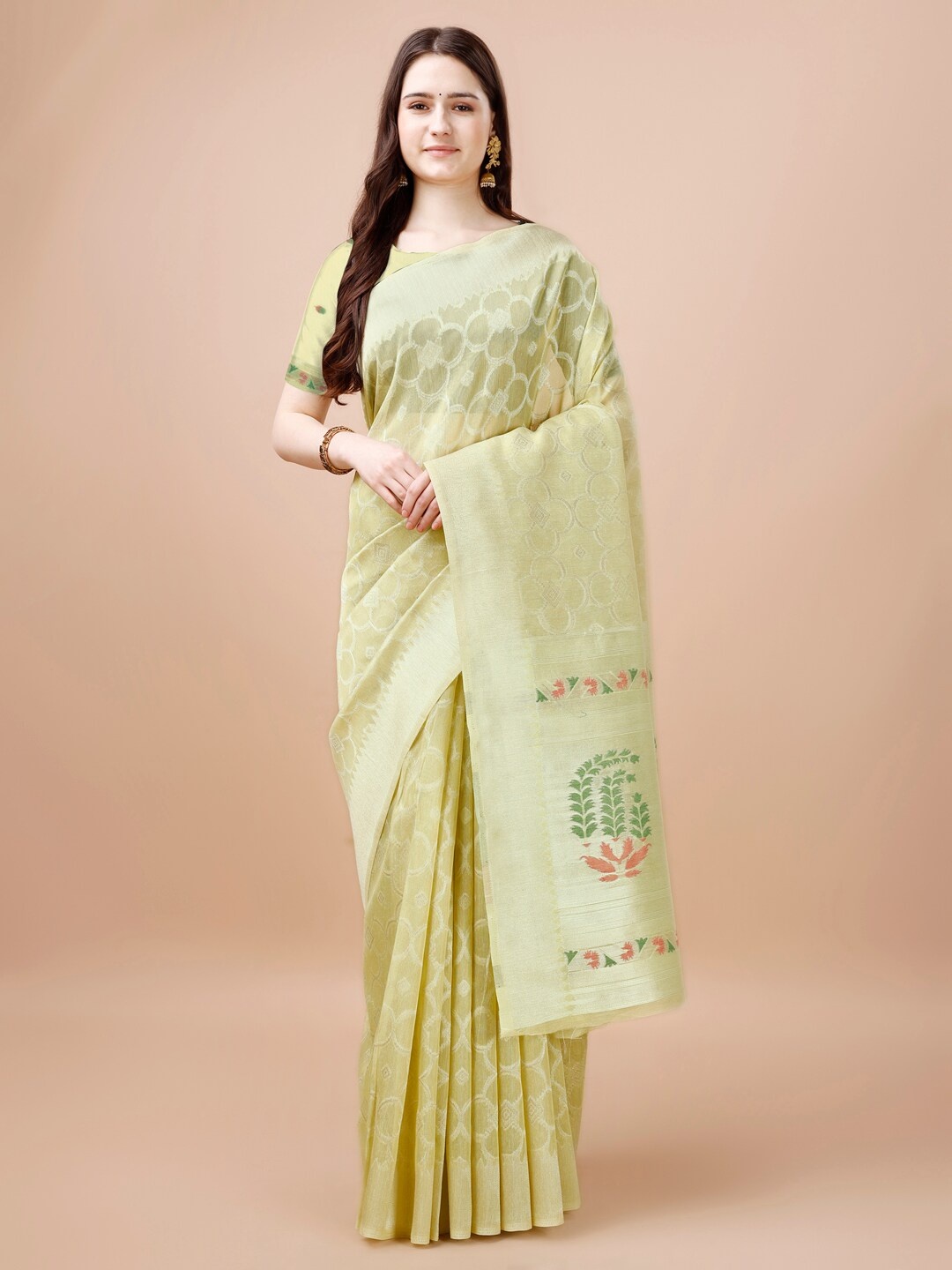 

MAGMINA Woven, Self Design Zari Kanjeevaram Saree, Sea green