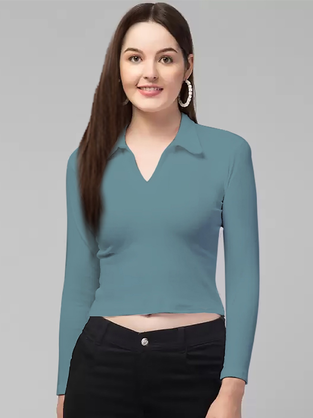 

Dream Beauty Fashion Shirt Collar Fitted Top, Turquoise blue