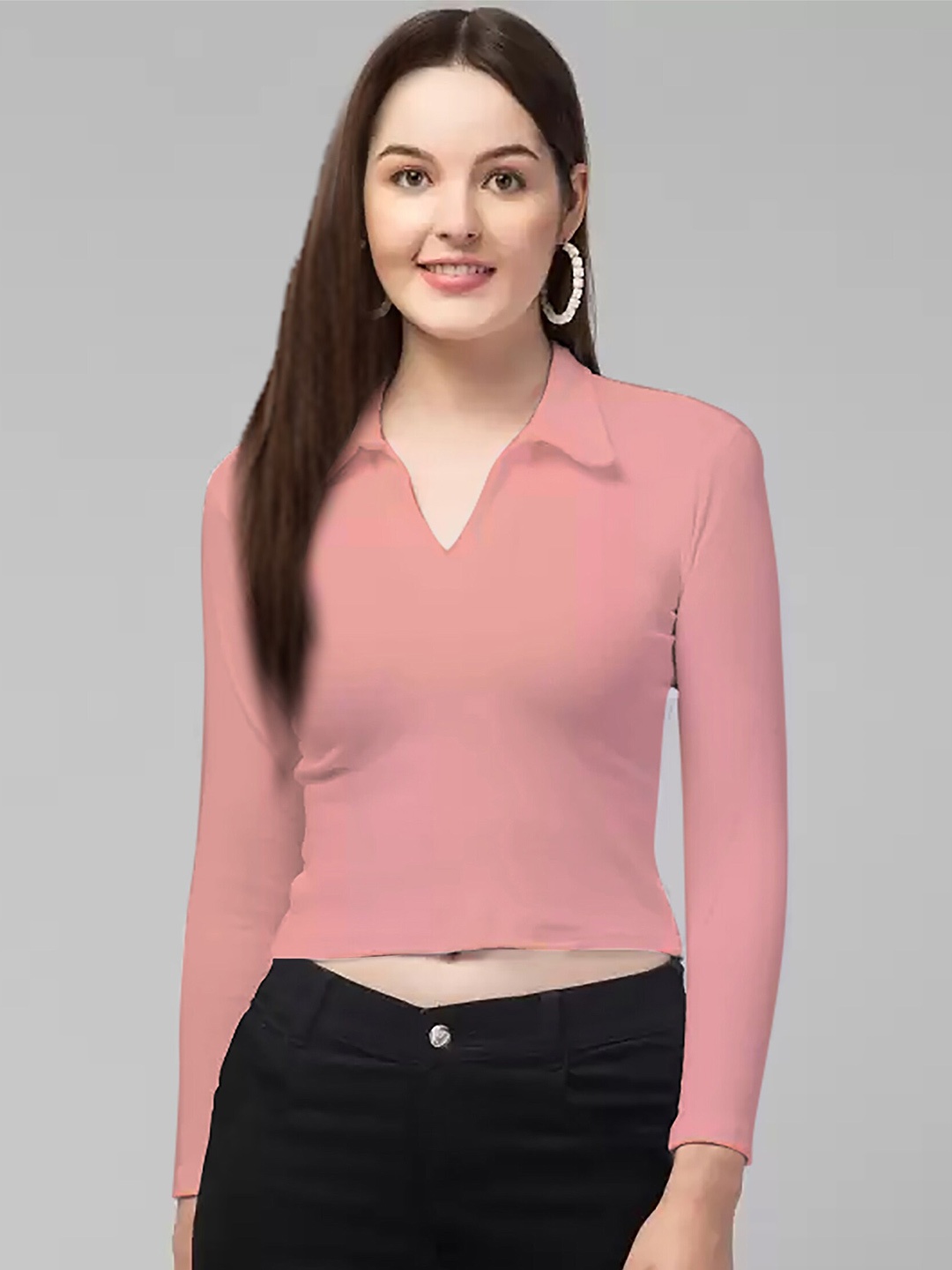 

Dream Beauty Fashion Shirt Collar Fitted Crop Top, Peach