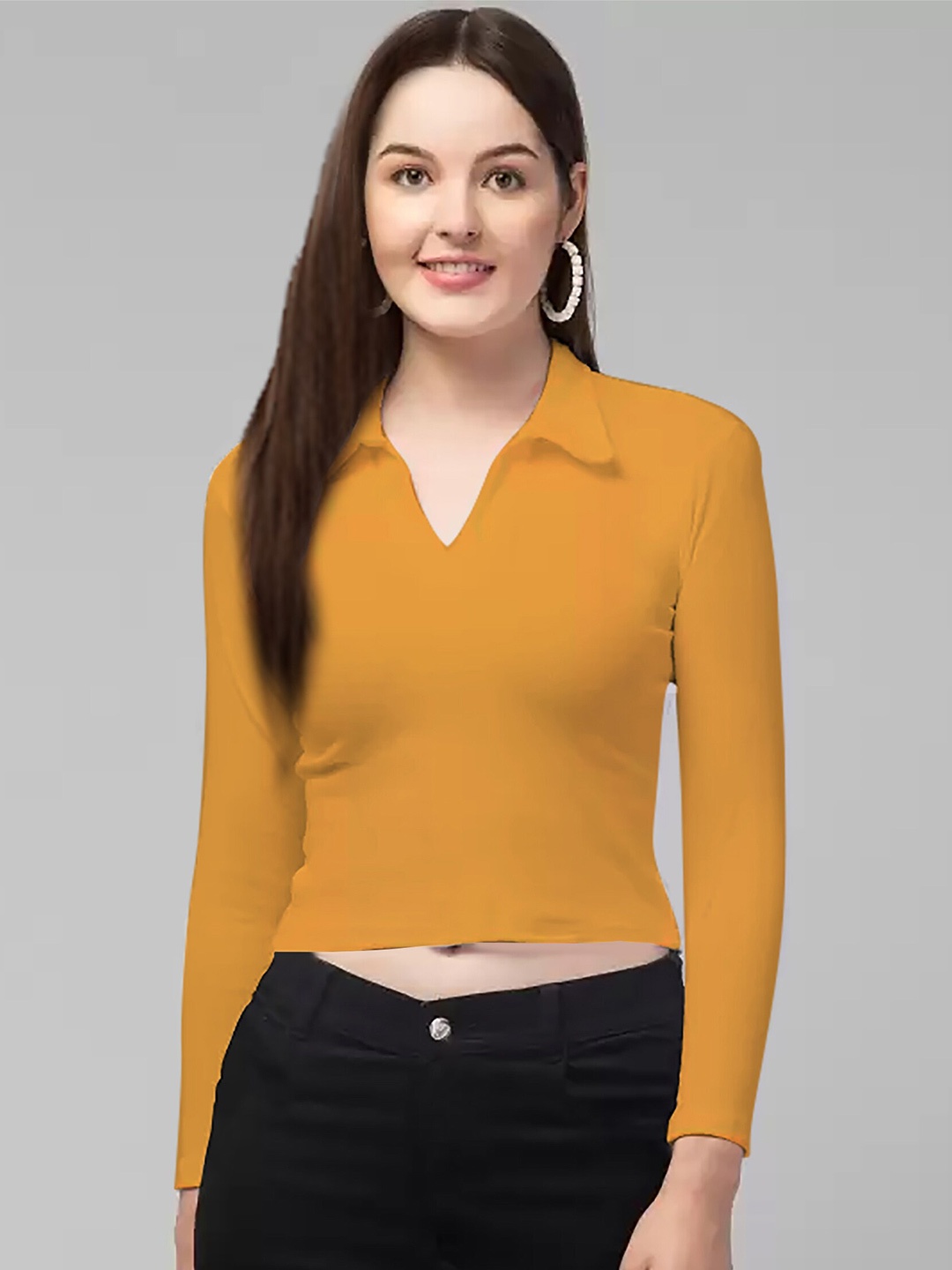 

Dream Beauty Fashion Shirt Collar Fitted Crop Top, Yellow