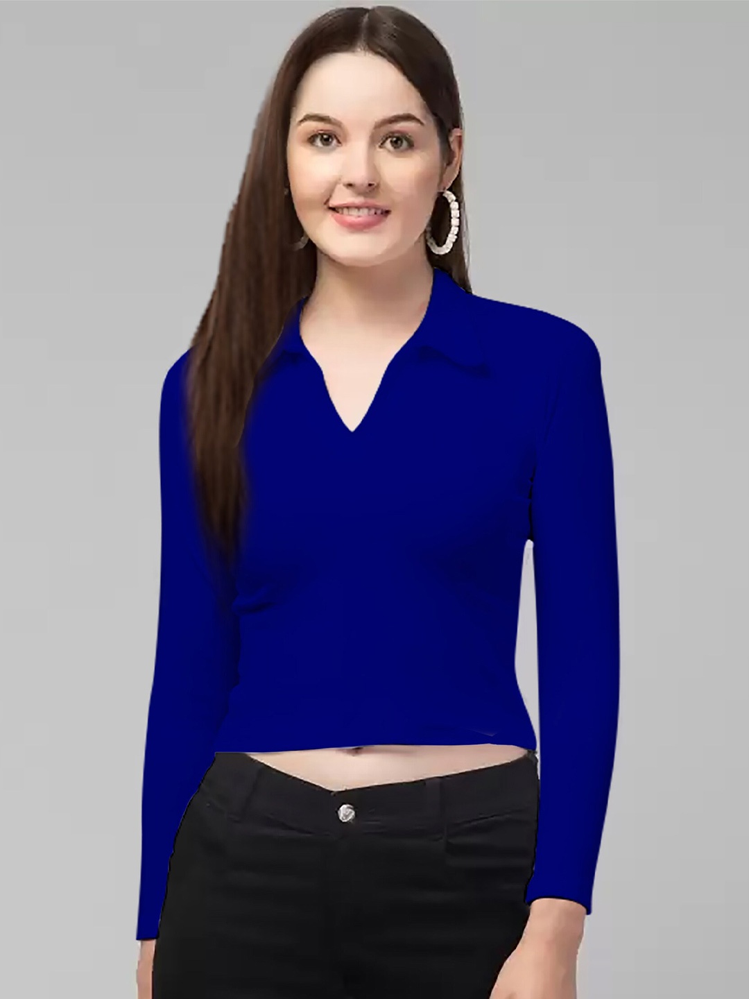 

Dream Beauty Fashion Shirt Collar Fitted Crop Top, Blue