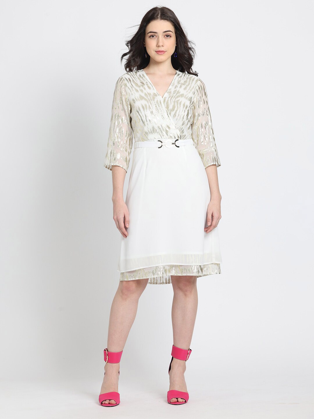 

SHAYE Embellished Pure Georgette A-Line Dress, White