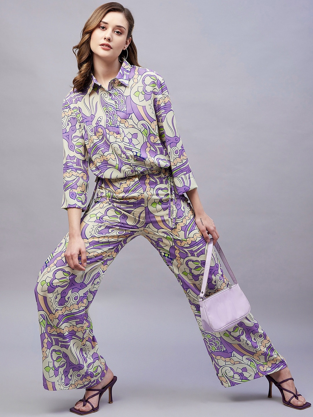 

RARE Floral Printed Shirt With Trouser, Purple