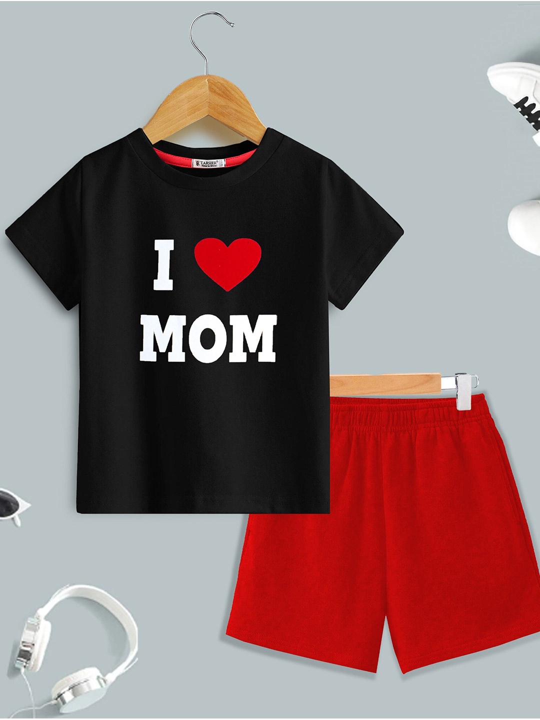 

BAESD Kids Printed Pure Cotton T-shirt With Shorts, Black