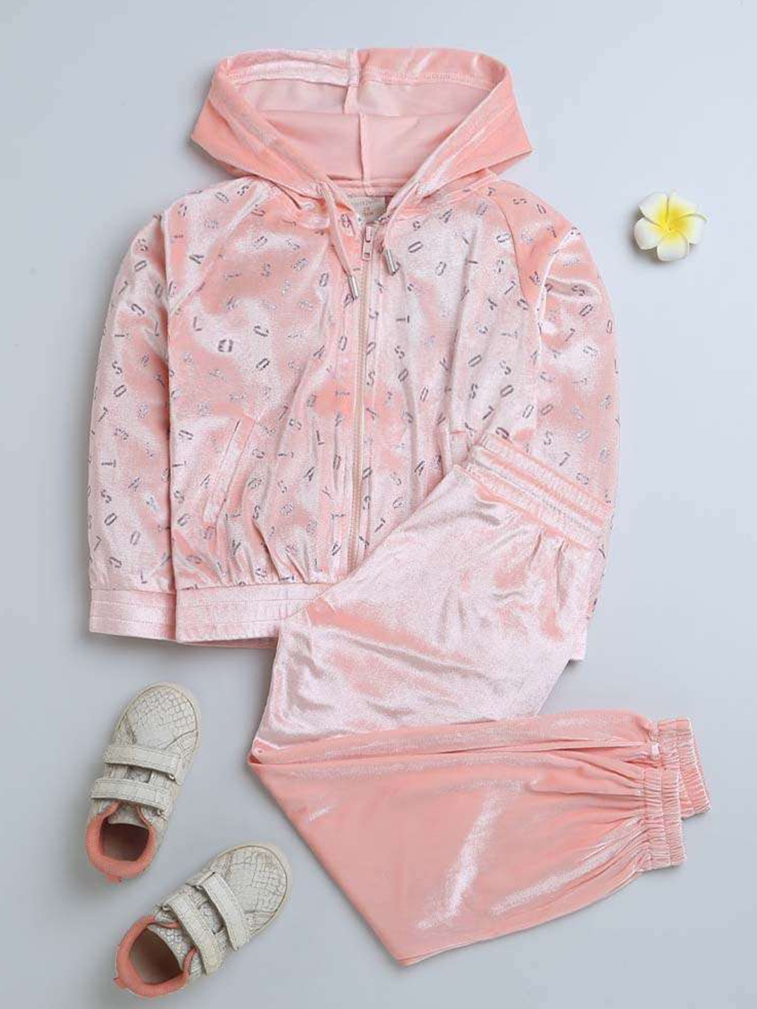 

Tiny Girl Typography Printed Hooded Coat & Trouser, Peach