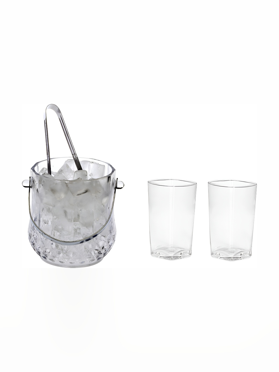 

Afast Textured 3 Pcs Ice Bucket & Glass, Transparent