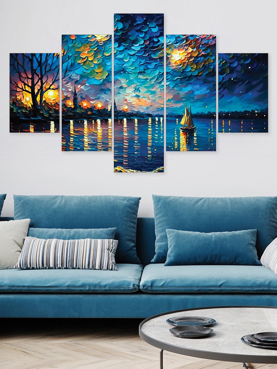 

RANDOM Blue & Yellow 5 Pieces Abstract Printed Wall Arts