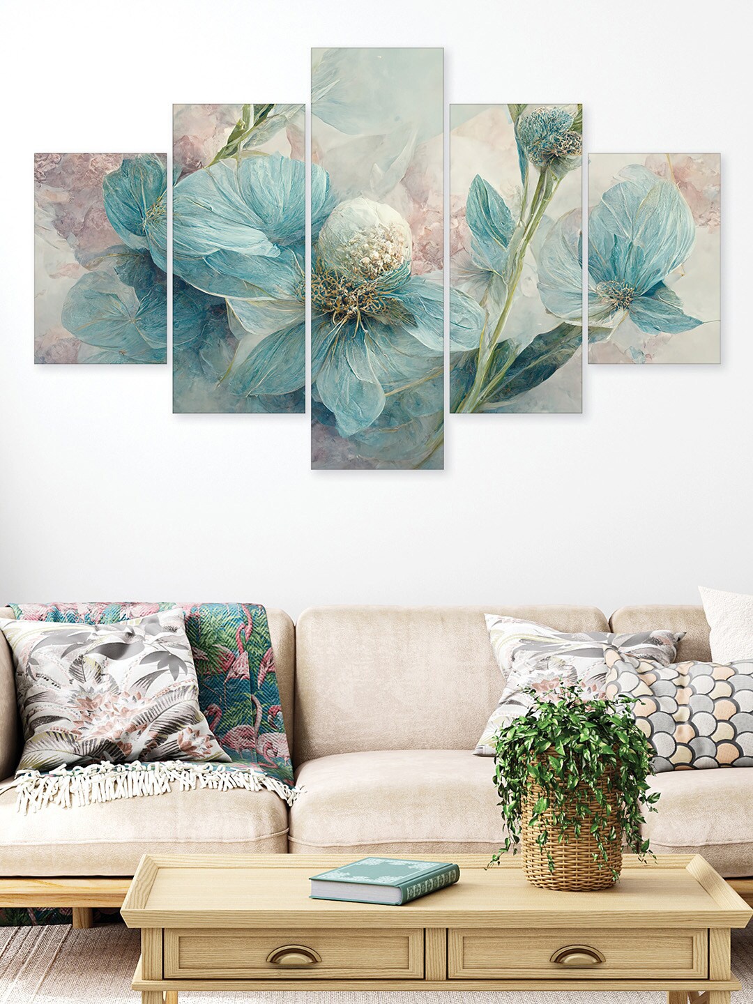 

RANDOM Blue & White 5 Pieces Floral and Botanical Painting Wall Arts