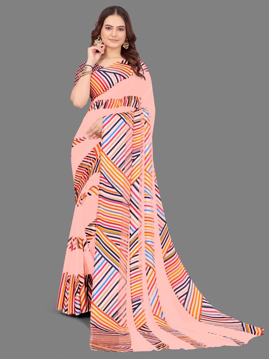 

Sitanjali Abstract Printed Saree, Peach