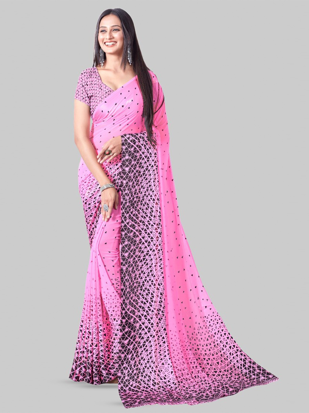 

Sitanjali Polka Dot Printed Pure Georgette Saree, Pink