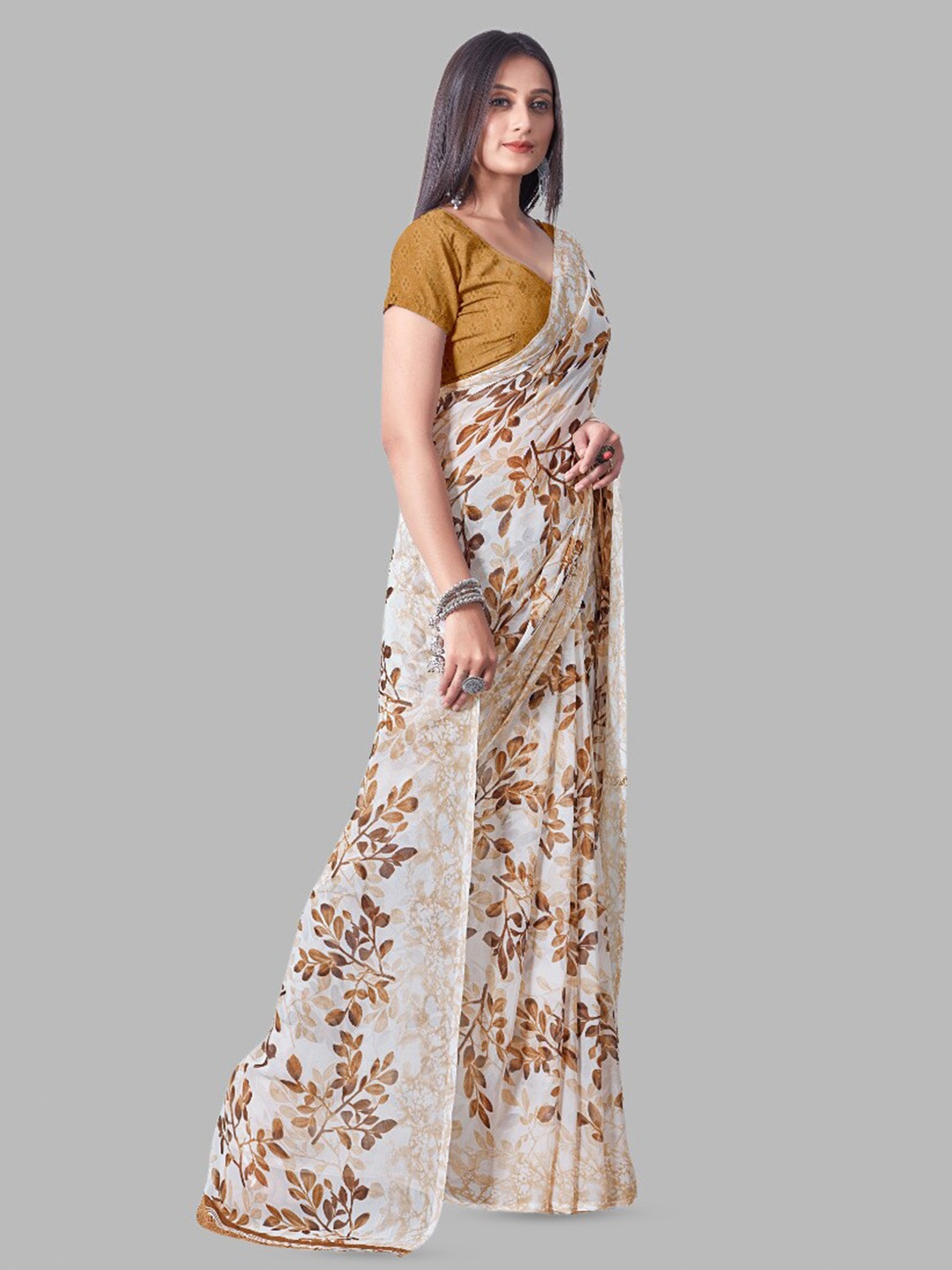 

Sitanjali Floral Printed Saree, Coffee brown