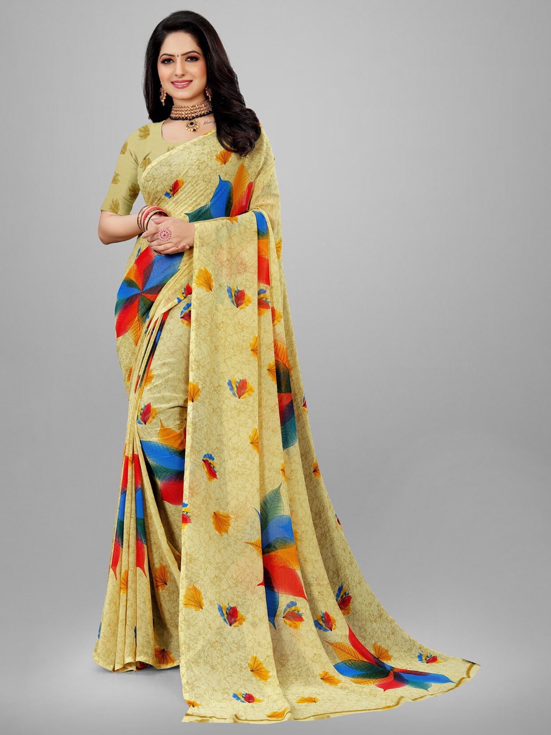 Sitanjali Floral Printed Pure Georgette Saree, Orange