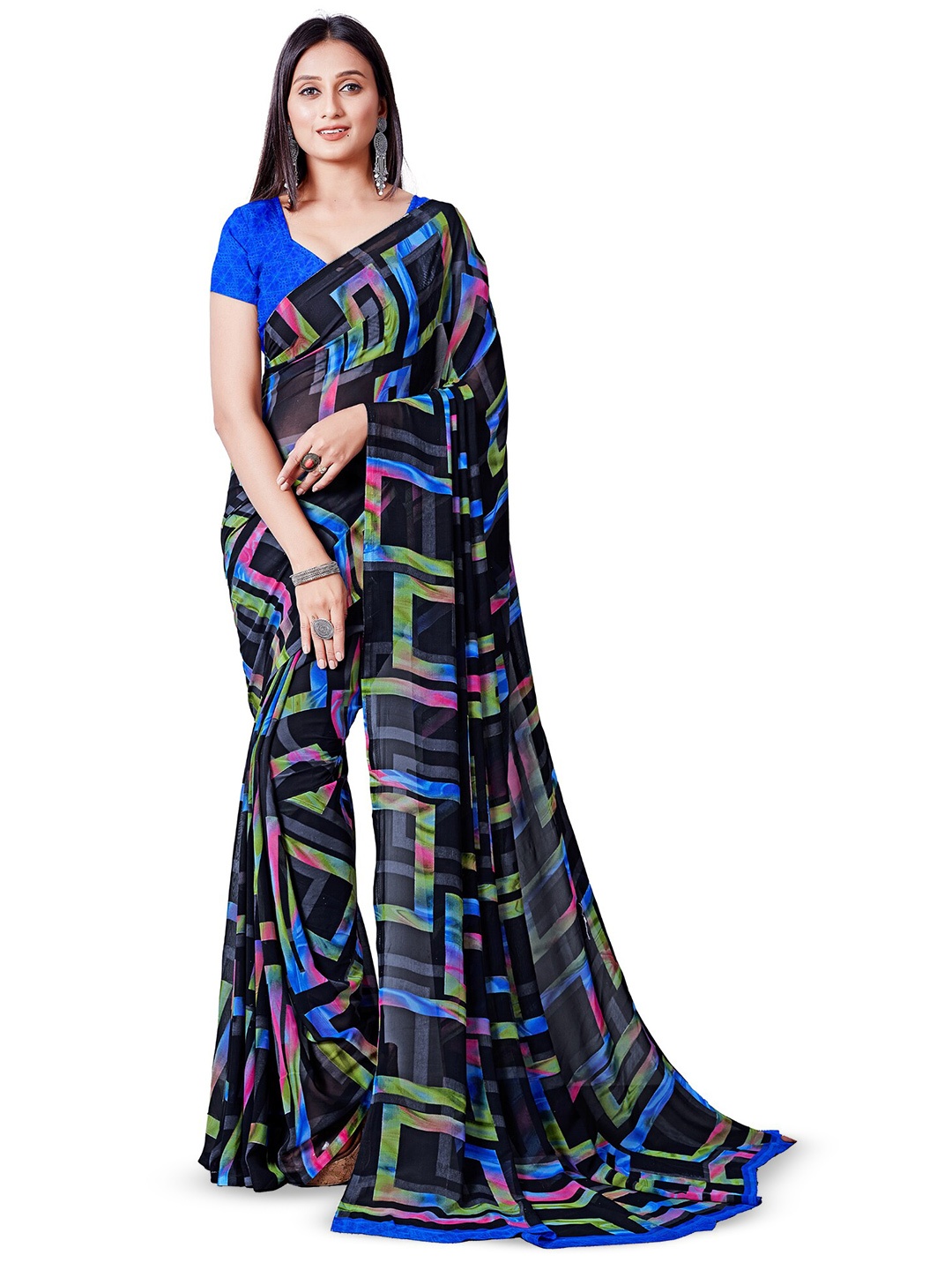 

Sitanjali Geometric Printed Pure Georgette Saree, Blue