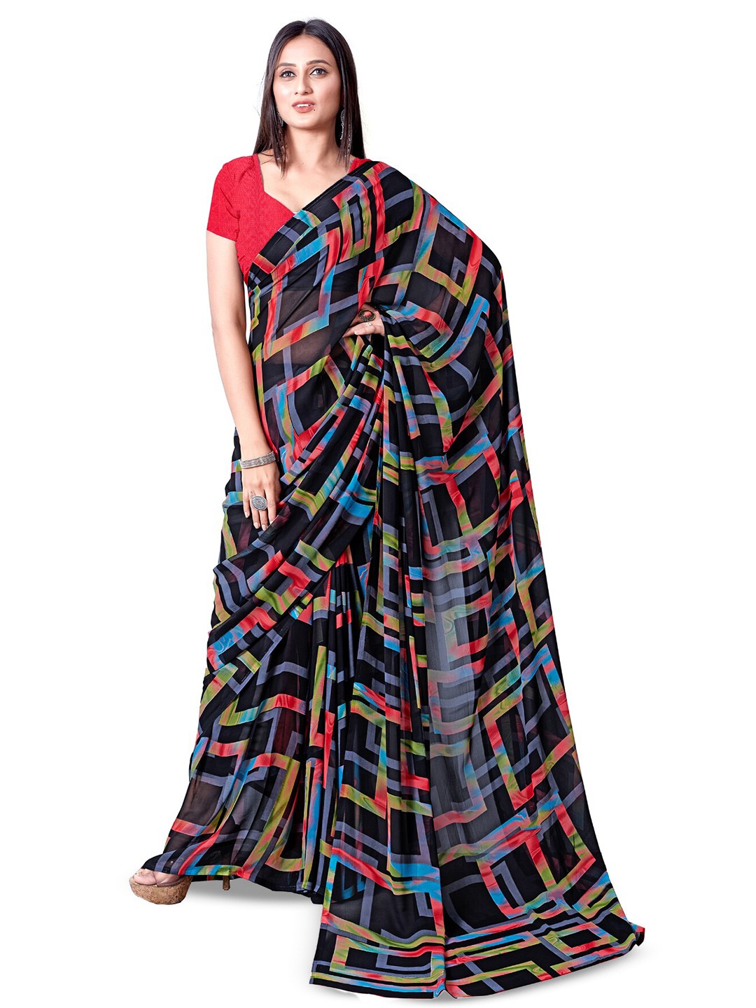 

Sitanjali Geometric Printed Saree, Red