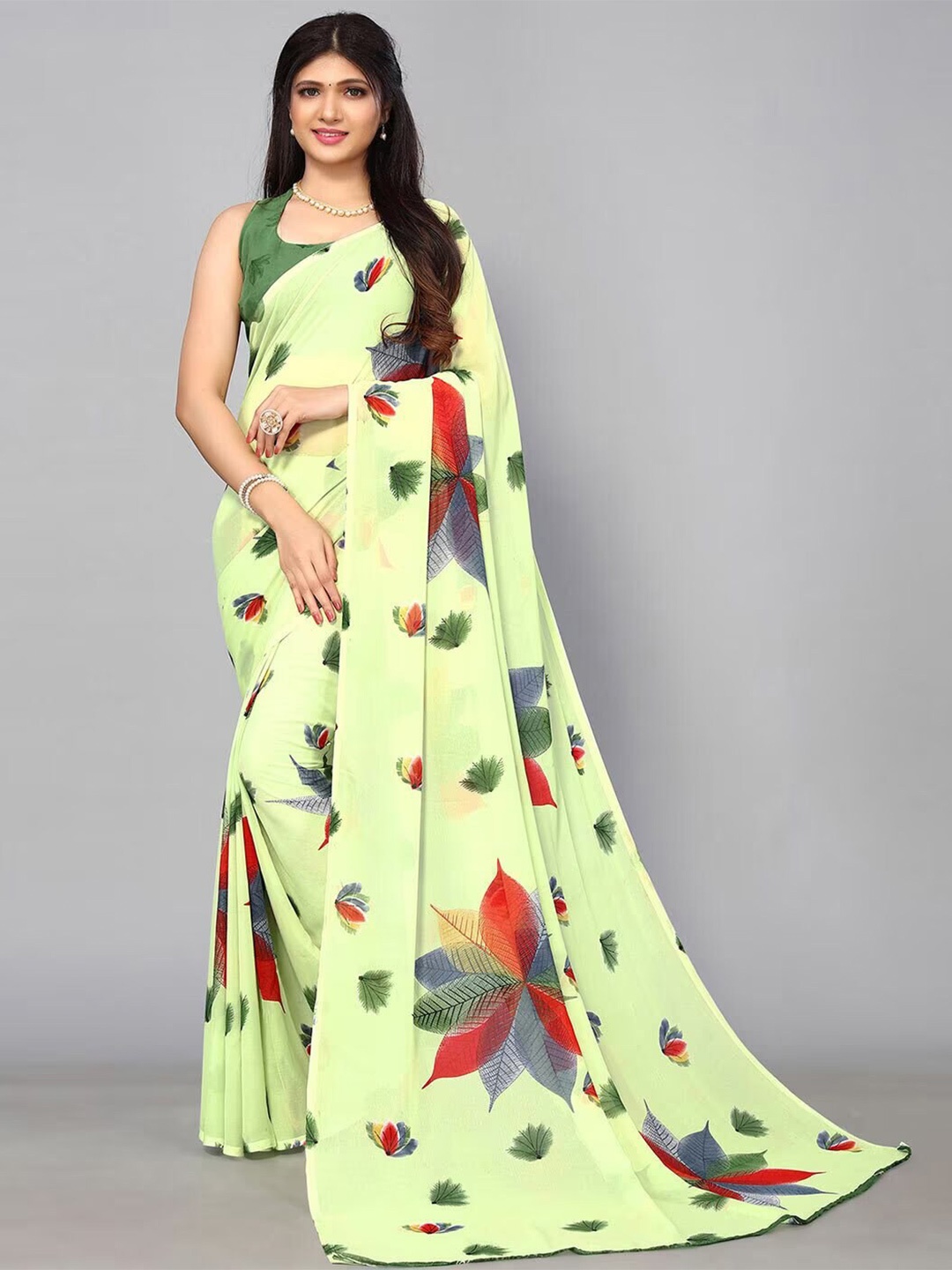 

Sitanjali Floral Printed Pure Georgette Saree, Green