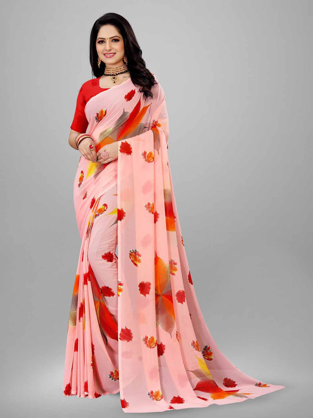 

Sitanjali Floral Printed Pure Georgette Saree, Pink