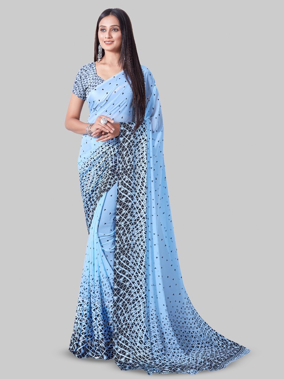 

Sitanjali Polka Dot Printed Pure Georgette Saree, Blue