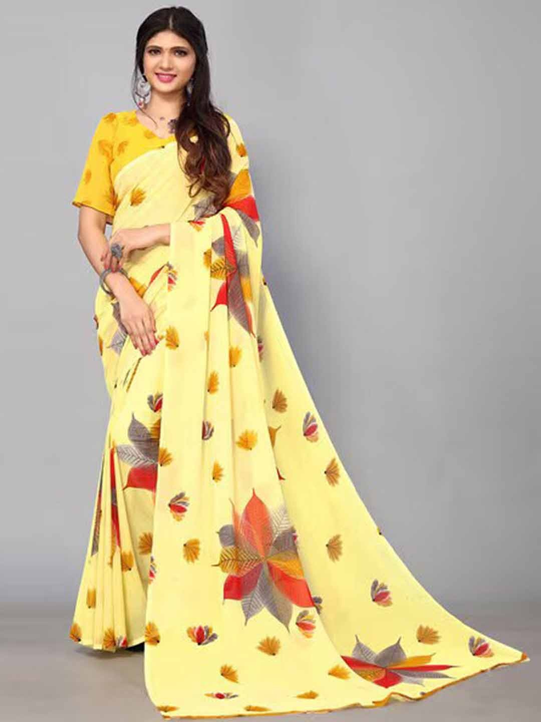 

Sitanjali Floral Printed Saree, Yellow