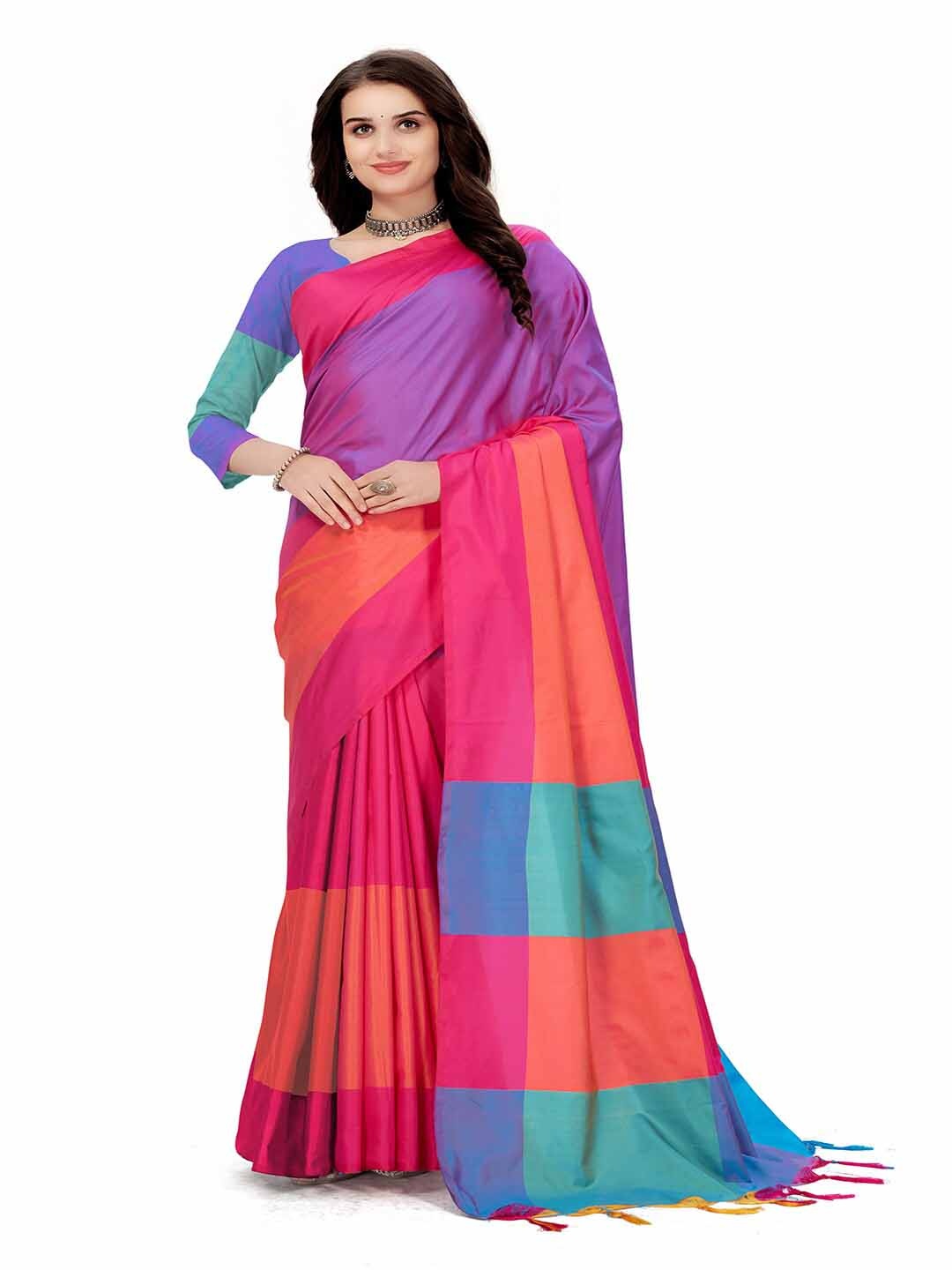 

MAGNEITTA Silk Cotton Woven Design Arani Saree, Pink
