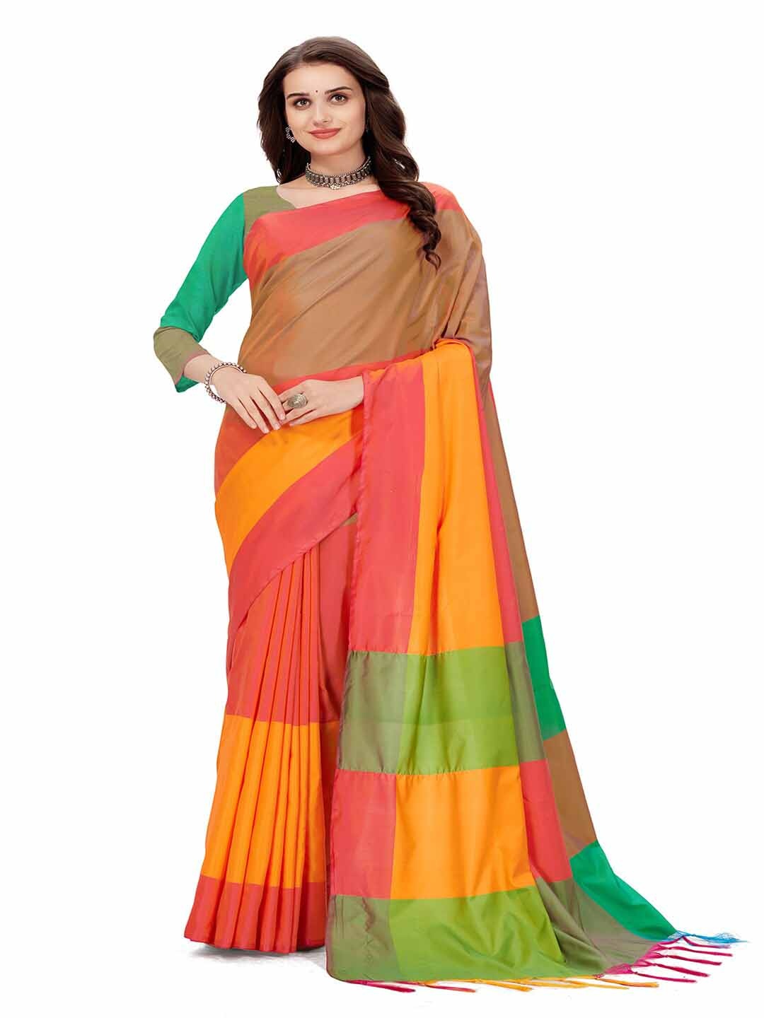 

MAGNEITTA Silk Cotton Woven Design Arani Saree, Orange