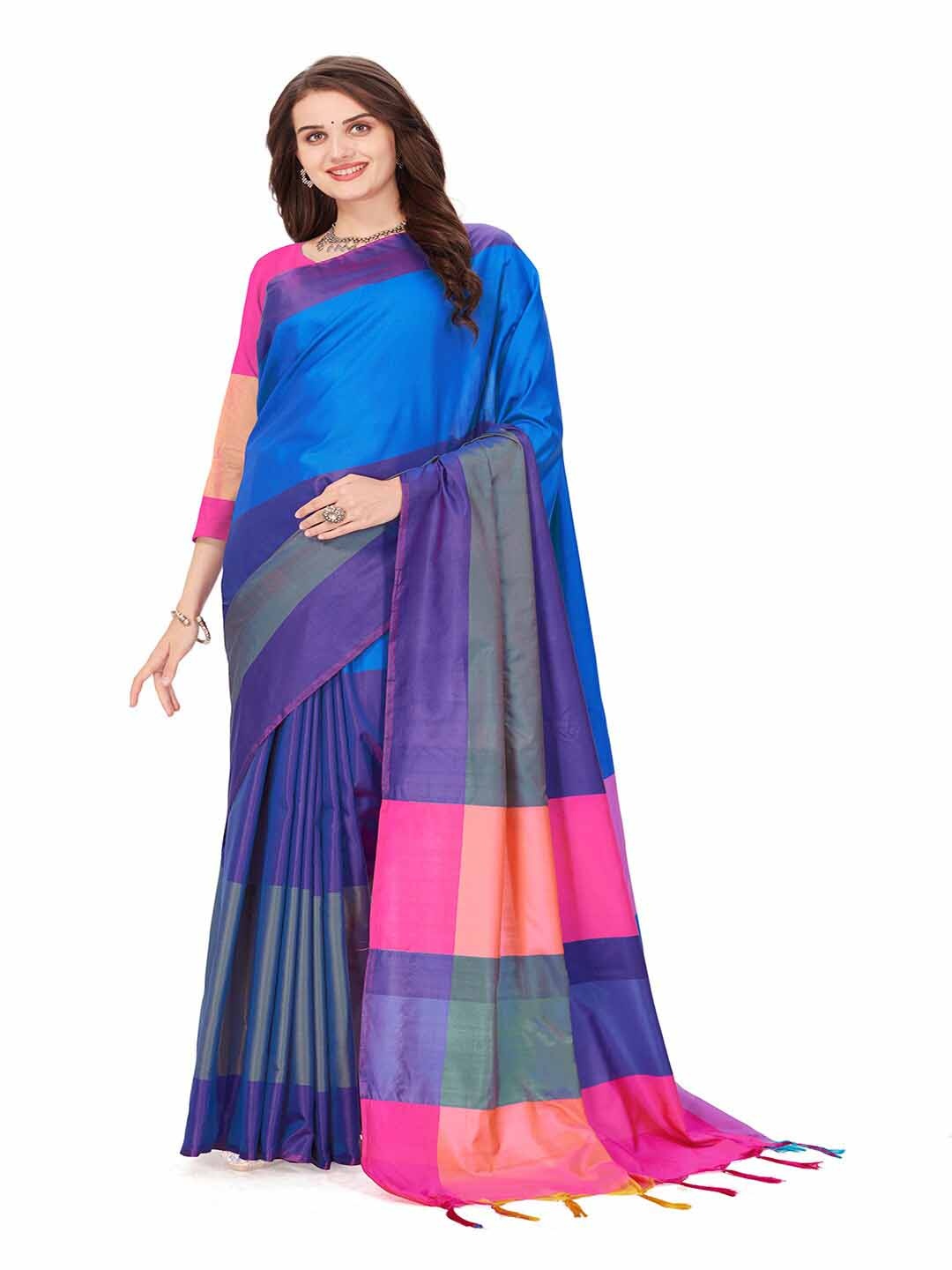 

MAGNEITTA Silk Cotton Woven Design Arani Saree, Blue